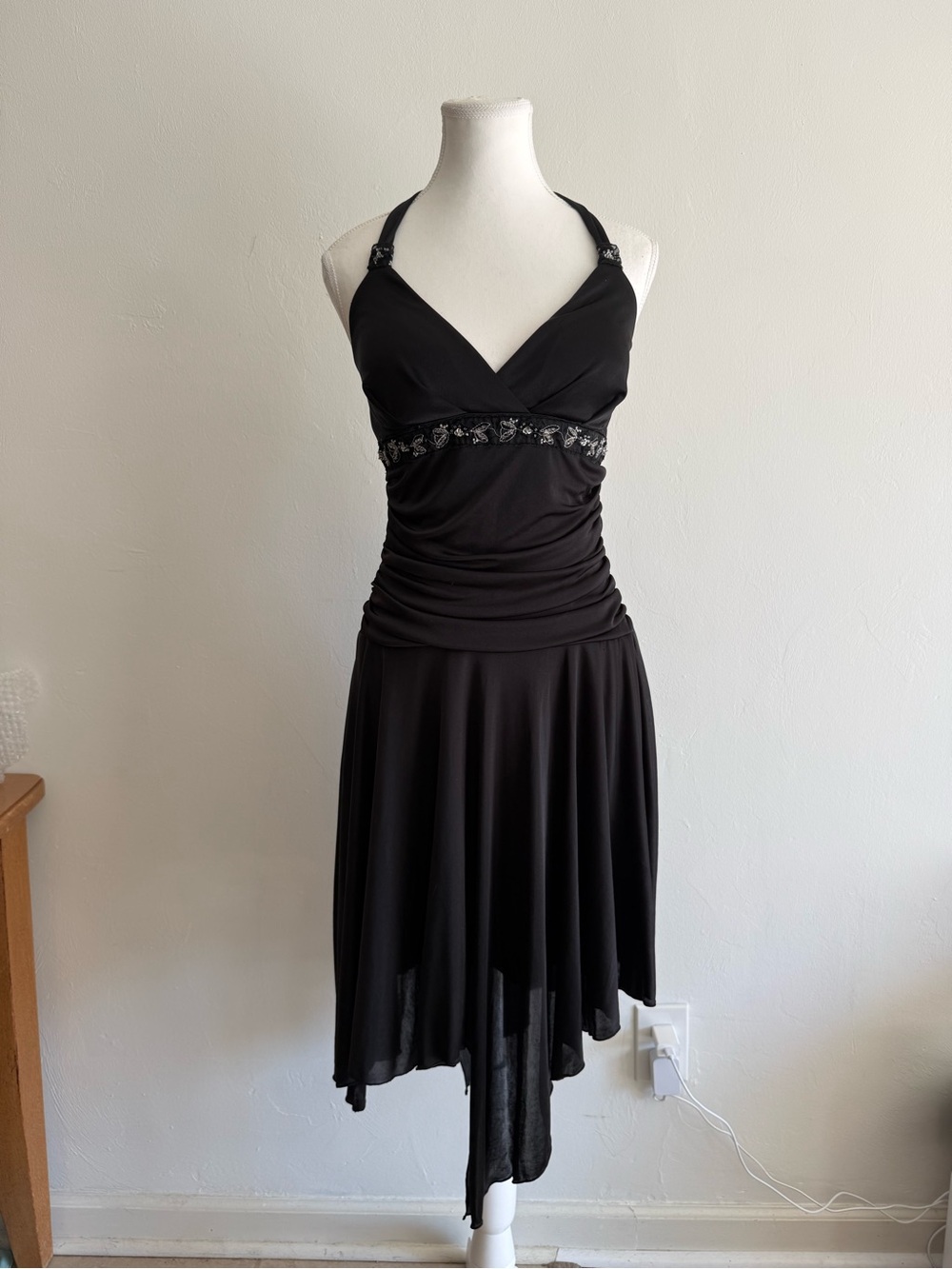Speechless Black Fairycore Halter Dress M Beaded Asymmetrical Y2K Witchy